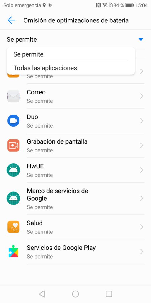 Huawei omision optimizacion bateria 6 Omision optimizaciones bateria Todas las aplicaciones