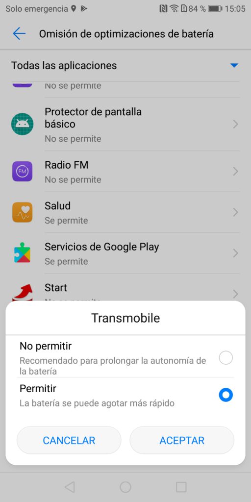 Huawei omision optimizacion bateria 7 Omision optimizaciones bateria Transmobile Permitir